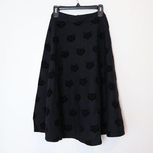 Collectif x ModCloth Black Mattie Velvet Cat Swing Women's Skirt